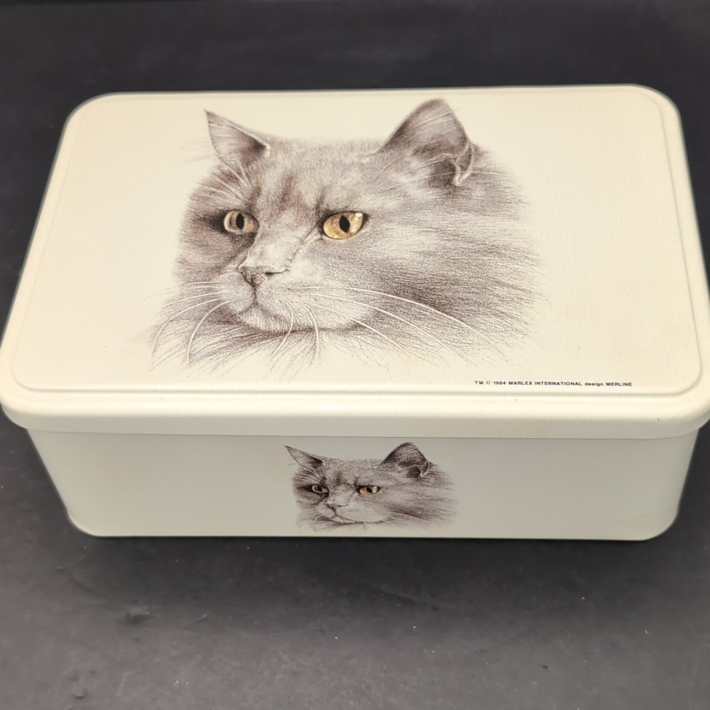 VGT,Massilly France Rectangular Off-white Lidded Tin with Cat Illustrations. - Picture 3 of 13